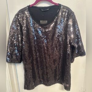 Zara Women Sequin Black Lined Blouse Size XL 
NWT
